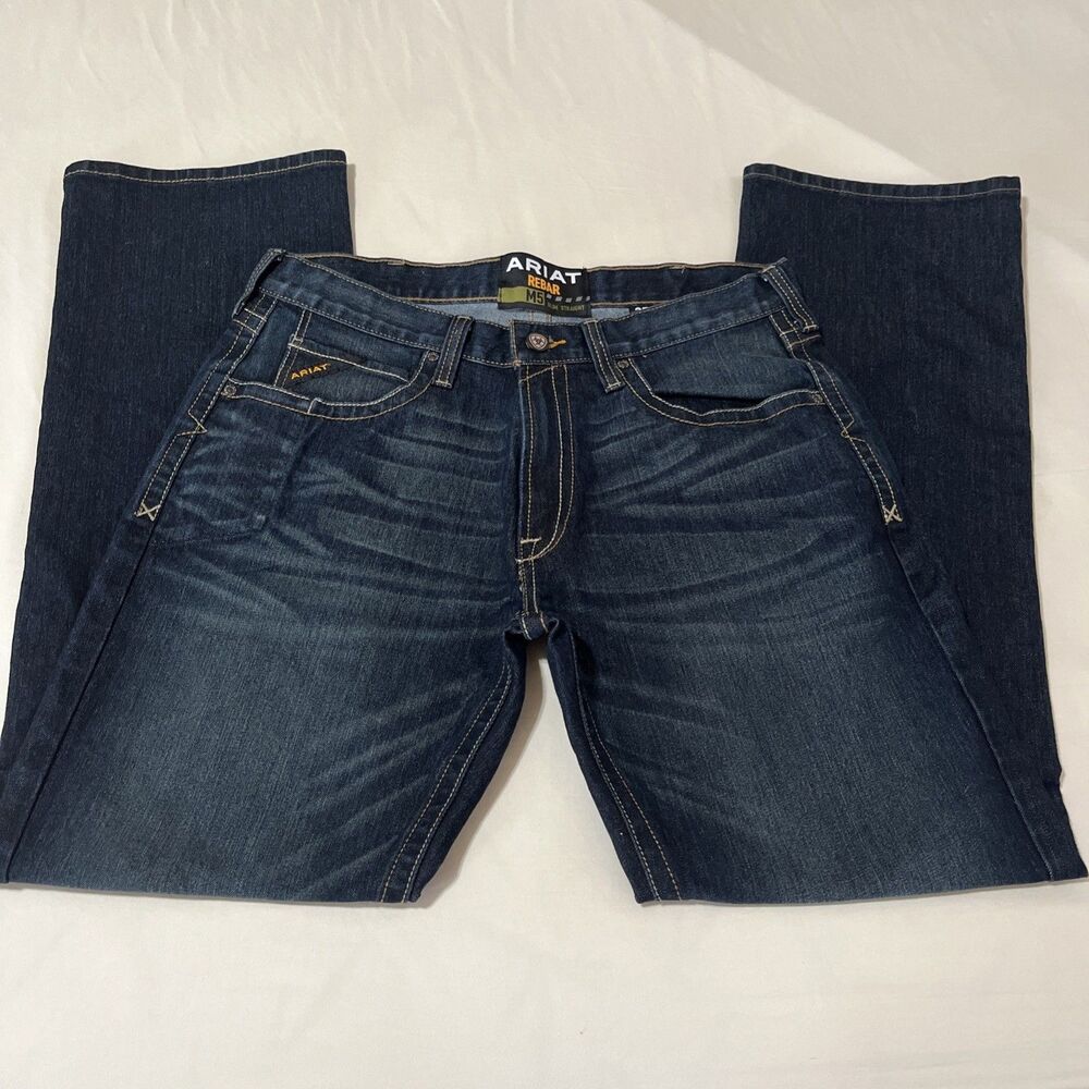 Ariat Men’s Rebar M5 Slim Straight Denim Jeans Size 35/34 Dark Wash